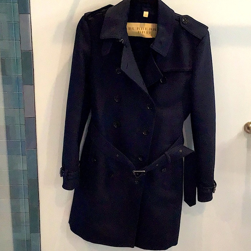 Navy Burberry Double Breasted Trench Coat